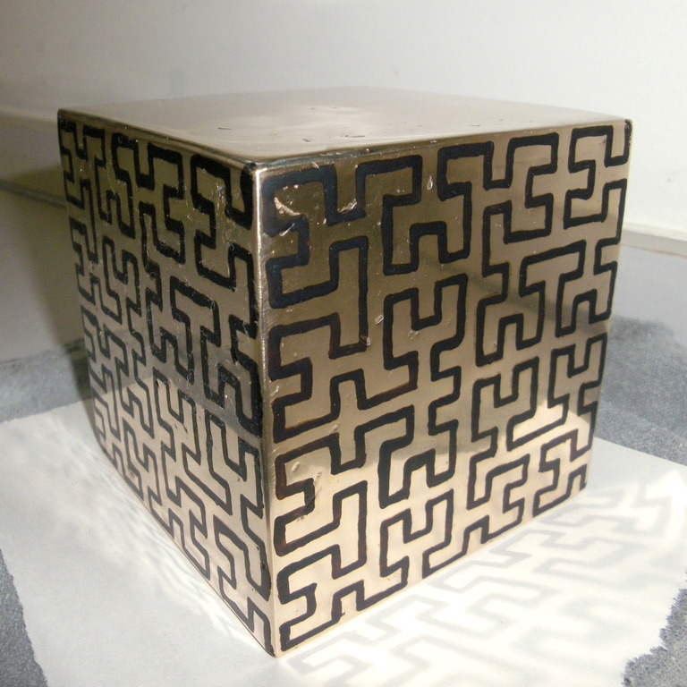 Bronze cube with resist drawn on the sides